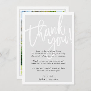 WEDDING THANK YOU brush lettered script pale grey Invitation