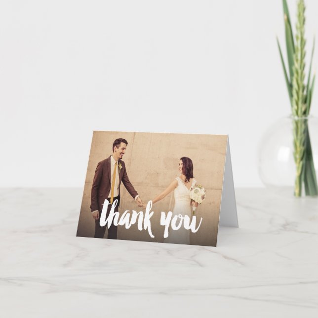 Wedding Thank You Brush Lettering Photo Greeting (Front)