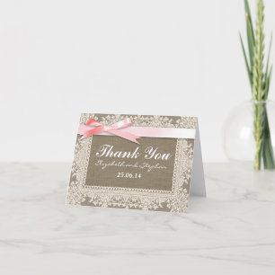 wedding thank you burlap lace and ribbon cards