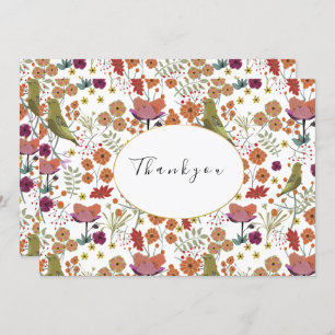 Wedding thank you card birds, flowers summer