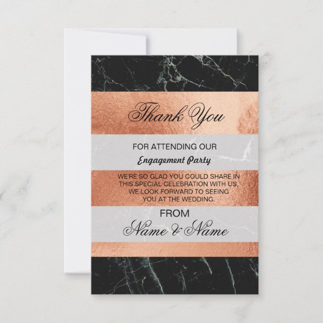 Wedding Thank You Card Black Marble Rose Gold (Front)