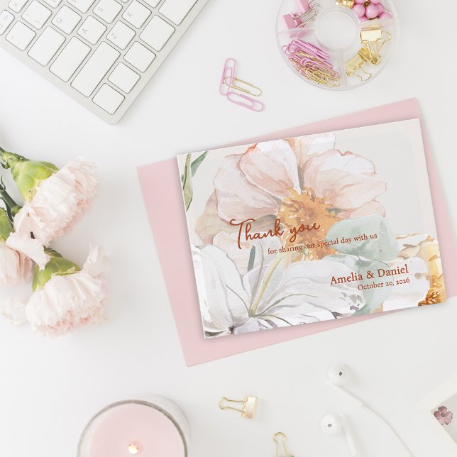 Wedding Thank You Card | Blush Peach Floral (Floral Wedding Thank You Card | Blush Peach Watercolor Flowers)