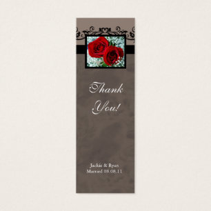 Wedding Thank You Card Bookmark Favour Red Roses