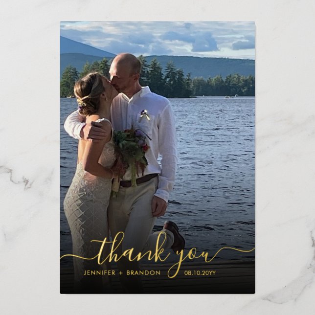 Wedding Thank you card Classy Gold foil overlayed (Front)