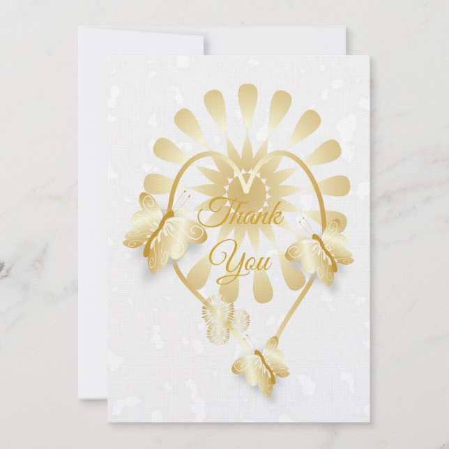 Wedding Thank You Card Gold Floral Heart (Front)