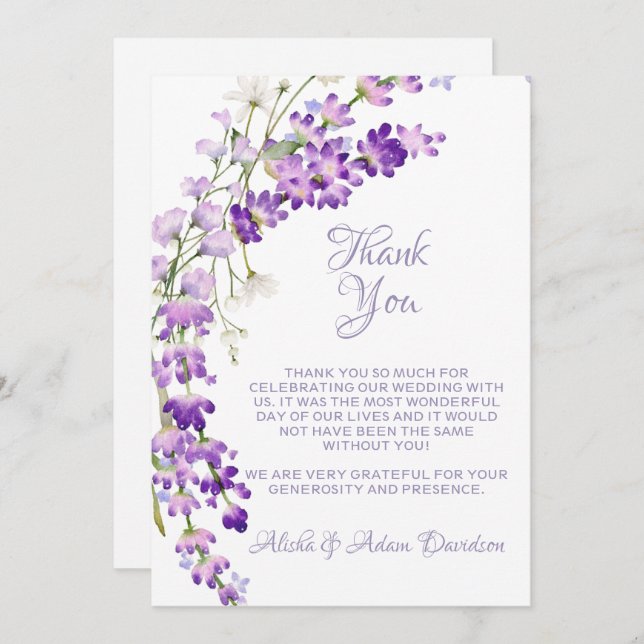 Wedding Thank You Card Lavender Bouquet (Front/Back)
