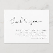 wedding thank you card message heart thank you