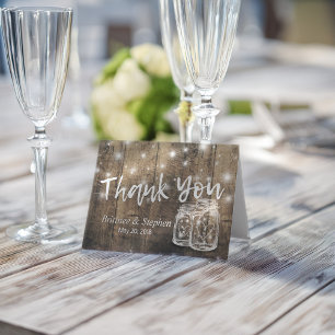 Wedding Thank You Card Rustic Wood Mason Jar Light