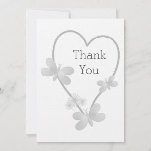 Wedding Thank You Card Silver Heart Butterflies