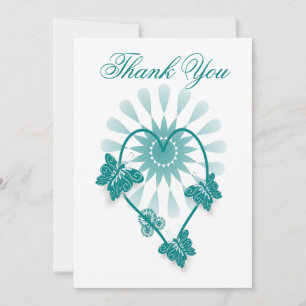 Wedding Thank You Card Teal Butterflies Heart