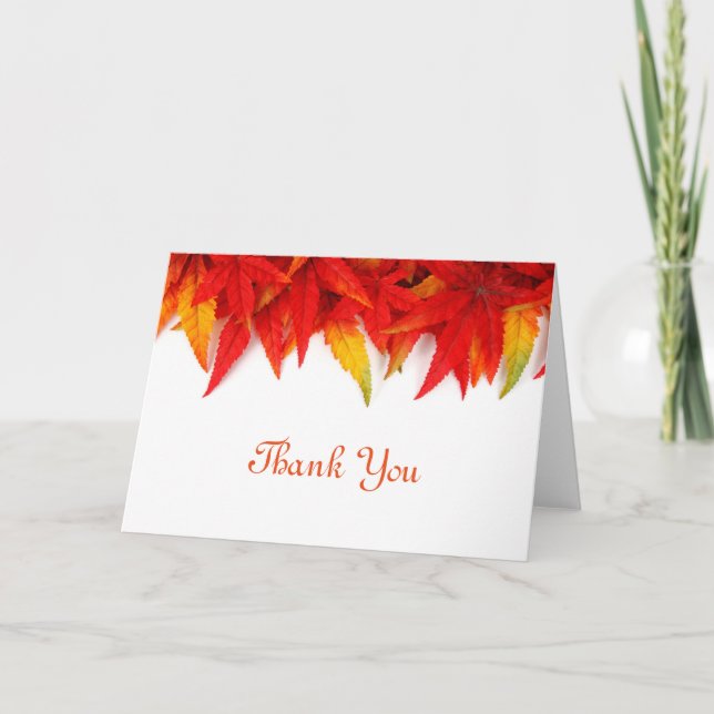 Wedding Thank You Card with Autumn Fall Leaves (Front)