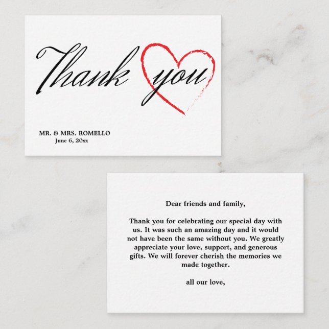 Wedding thank you card with heart (Front/Back)