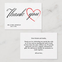 Wedding thank you card with heart