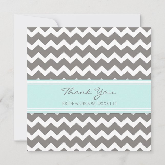 Wedding Thank You Cards Blue Grey Chevron (Front)