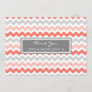 Wedding Thank You Cards Coral Grey Chevron