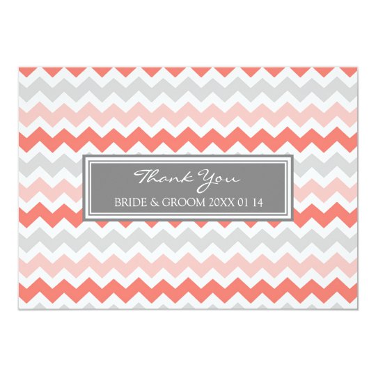 Wedding Thank You Cards Coral Grey Chevron