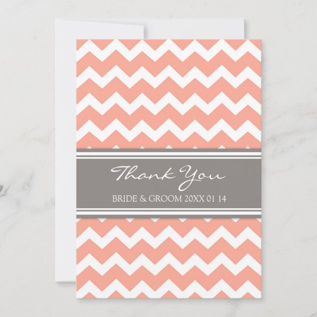 Wedding Thank You Cards Coral Grey Chevron (Front)