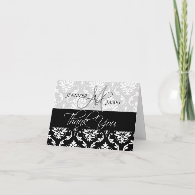 Wedding Thank You Cards Damask Monogram (Front)
