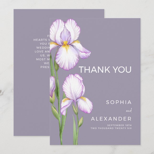 Wedding Thank You Cards " Delicate irises" (Front/Back)