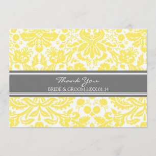 Wedding Thank You Cards Lemon Grey Damask