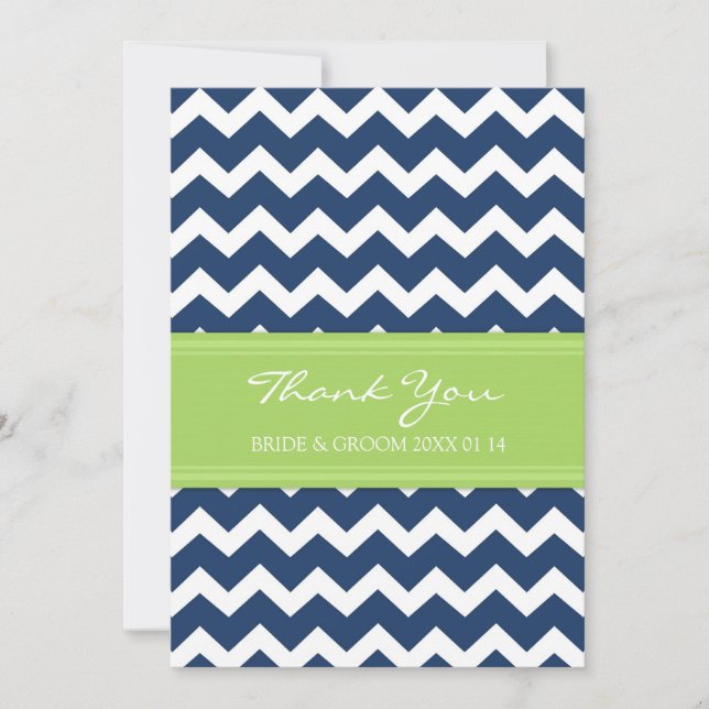 Wedding Thank You Cards Lime Blue Chevron (Front)