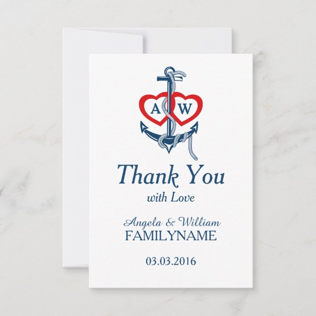 Wedding thank you cards Nautical anchor set (Front)