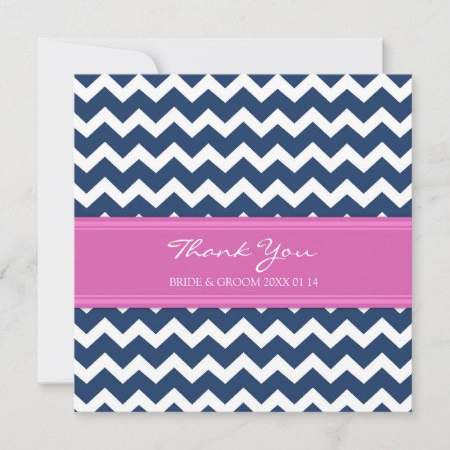 Wedding Thank You Cards Pink Blue Chevron (Front)