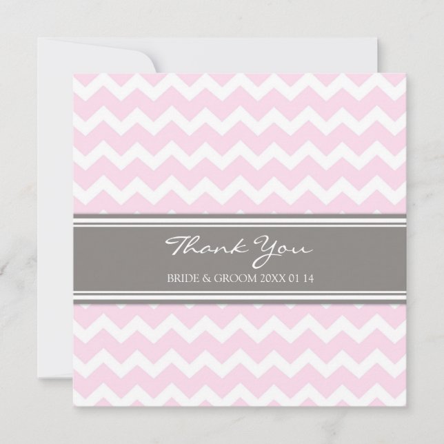 Wedding Thank You Cards Pink Grey Chevron (Front)