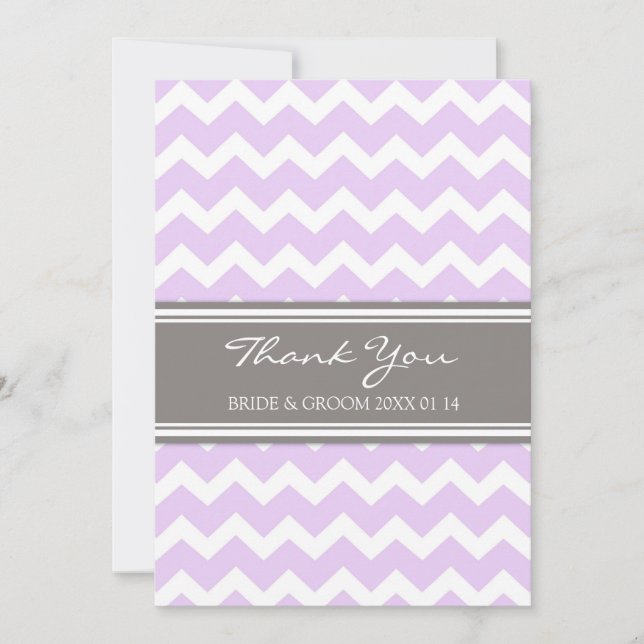 Wedding Thank You Cards Purple Grey Chevron (Front)