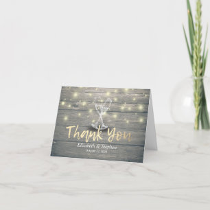 Wedding Thank You Champagne Glasses Wood Lights