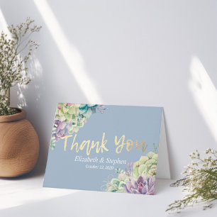 Wedding Thank You Chic Watercolor Succulent Plants Card