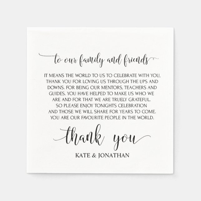 Wedding Thank You Cocktail Napkins For Reception (Front)