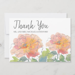 Wedding Thank You Coral Watercolor Floral