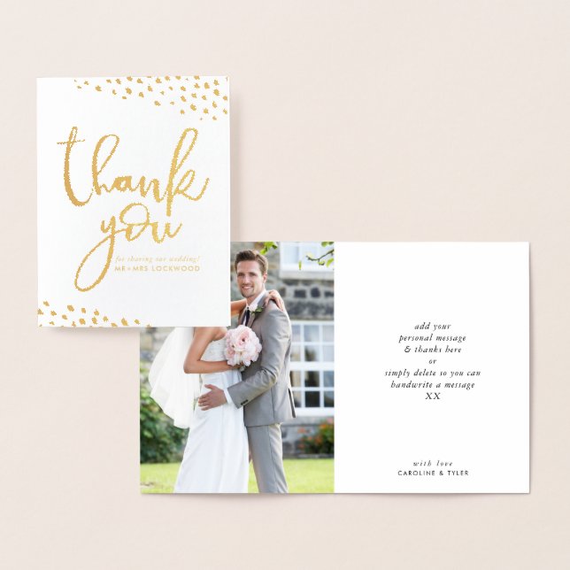 WEDDING THANK YOU couple photo paint dabs script Foil Card (Display)