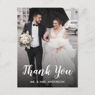 Wedding Thank You Custom Photo White Script Postcard