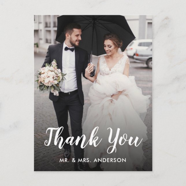 Wedding Thank You Custom Photo White Script Postcard (Front)
