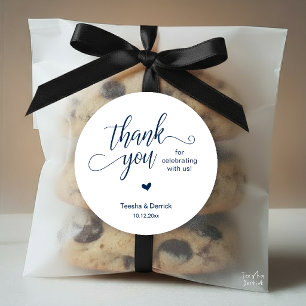  Wedding Thank You Cute Heart Navy Blue Gifts  Classic Round Sticker