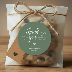  Wedding Thank You Cute Heart Sage Green Gifts  Classic Round Sticker