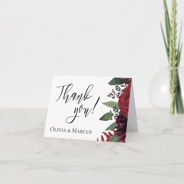 Wedding Thank You  | Elegant Rich Burgundy Marsala Card (Front)
