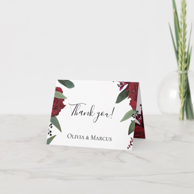 Wedding Thank You  | Elegant Rich Burgundy Marsala Card (Front)