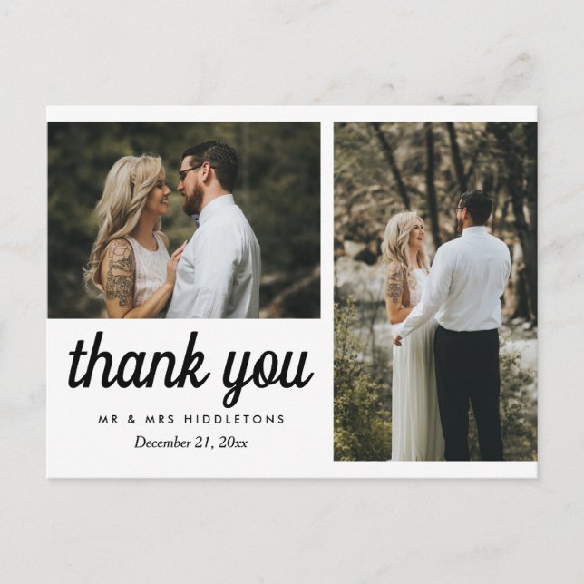 Wedding Thank You Elegant Script | Two Photos Postcard (Front)