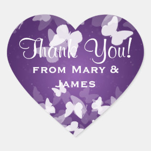 Wedding "Thank you" Elusive Butterflies Purple Heart Sticker