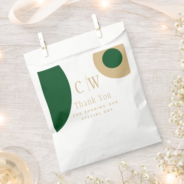 Wedding Thank You Emerald Green Gold Gift Goody Favour Bag (Clipped)