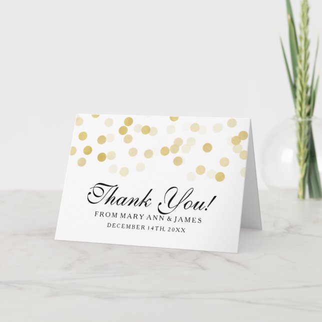 Wedding "Thank you" Faux Gold Foil Glitter Lights Thank You Card (Front)