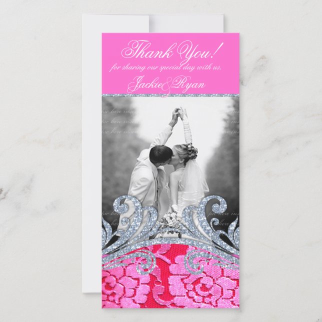 Wedding Thank You Floral Lace Flower Glitter Card (Front)