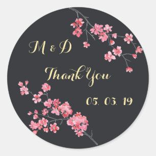 wedding thank you, floral watercolor, personalised classic round sticker