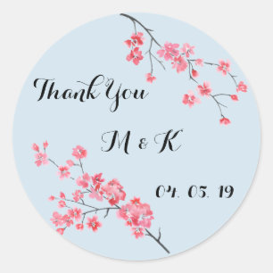 wedding thank you, floral watercolor, personalised classic round sticker