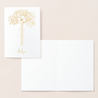 Wedding Thank You Flower Bouquet Gold Embossed Foil Card