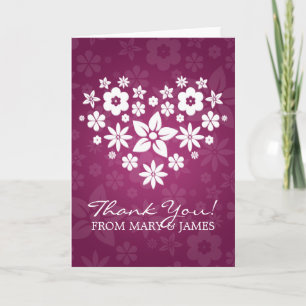 Wedding "Thank you" Flowery Heart Berry Pink Thank You Card