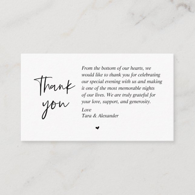 Wedding Thank you for attending, modern minimalist Enclosure Card (Front)